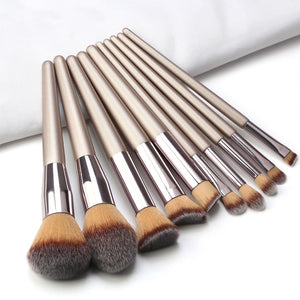 10 Pcs Champagne Makeup Brush Set