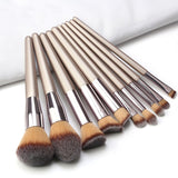 10 Pcs Champagne Makeup Brush Set