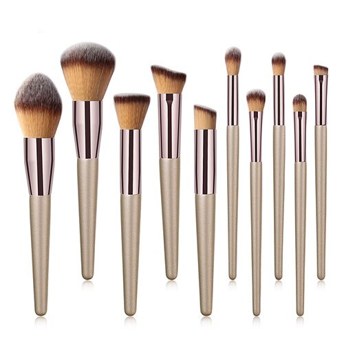 10 Pcs Champagne Makeup Brush Set
