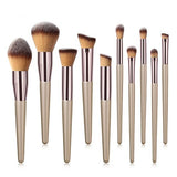 10 Pcs Champagne Makeup Brush Set