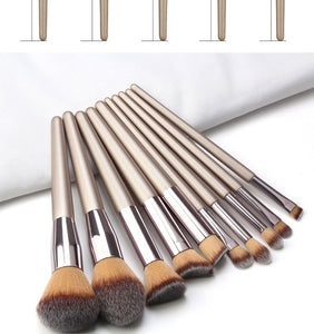 10 Pcs Champagne Makeup Brush Set