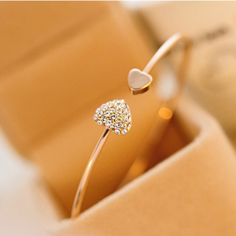 New Fashion Adjustable Crystal Double Heart Bracelet