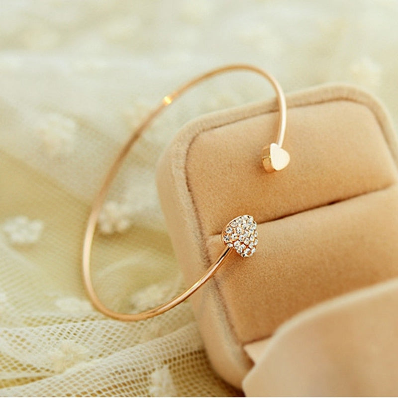 New Fashion Adjustable Crystal Double Heart Bracelet