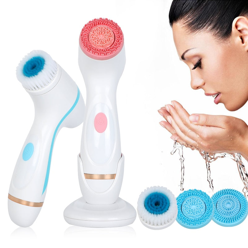 Rotating facial cleansing brush