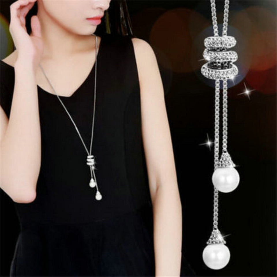 Long Tassel Rhinestone Chain Necklace