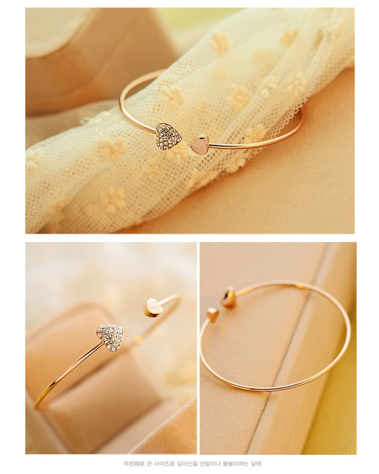 New Fashion Adjustable Crystal Double Heart Bracelet