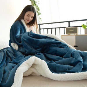 Double-Layer Wool Patchwork Coral Fleece Blanket