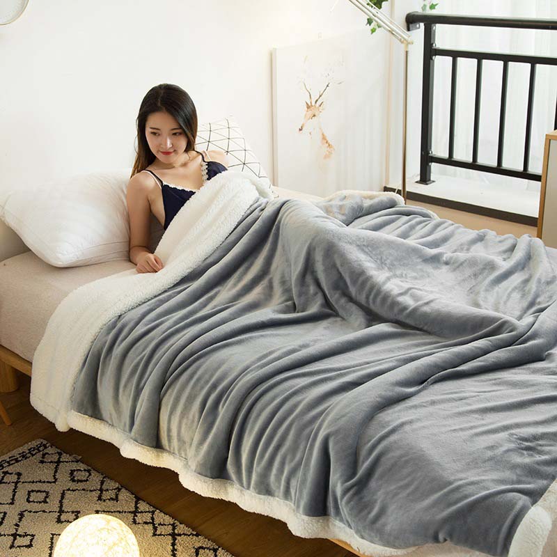 Double-Layer Wool Patchwork Coral Fleece Blanket