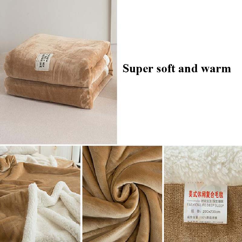 Double-Layer Wool Patchwork Coral Fleece Blanket