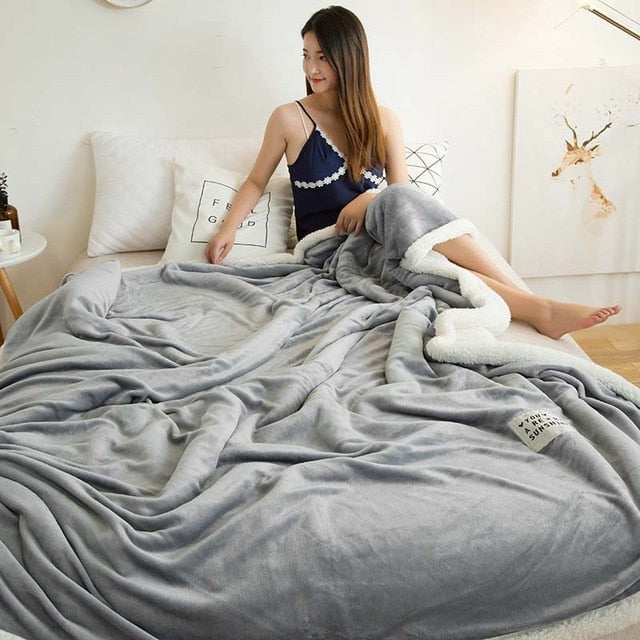 Double-Layer Wool Patchwork Coral Fleece Blanket