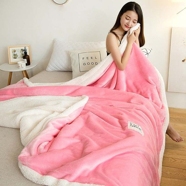 Double-Layer Wool Patchwork Coral Fleece Blanket