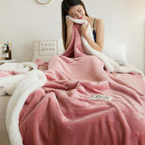 Double-Layer Wool Patchwork Coral Fleece Blanket